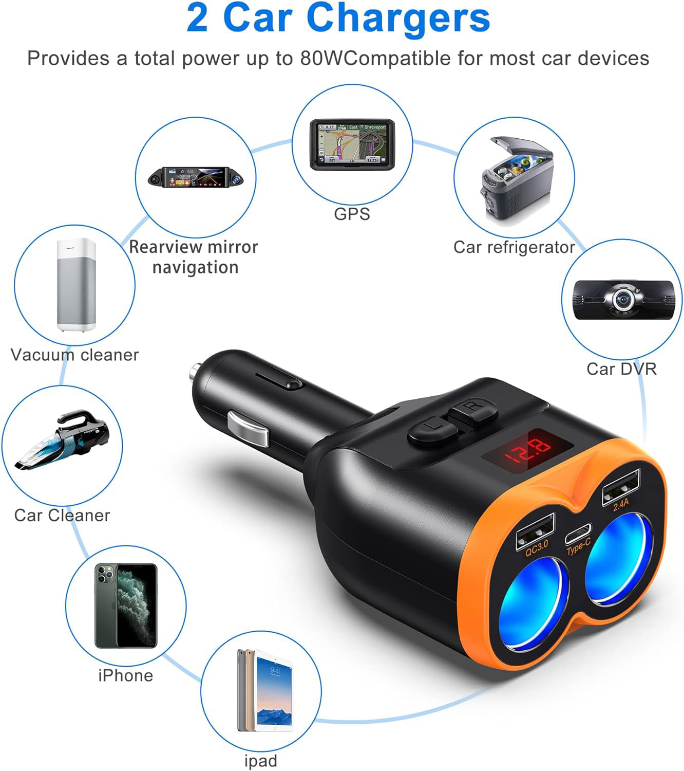 Adaptor bricheta USB, Zola®, 3 porturi USB, 2 prize pentru bricheta, 12-24V, 100W, 12x6x4.5 cm, negru/portocaliu Adaptor bricheta USB, Zola®, 3 porturi USB, 2 prize pentru bricheta, 12-24V, 100W, 12x6x4.5 cm, negru/portocaliu
